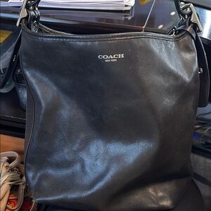 Coach Black Leather Shoulder Bag with Signature Branding
